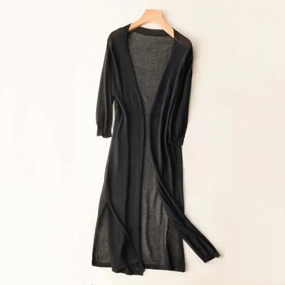 Langer Strickjacke für Damen | Leichter V-Ausschnitt