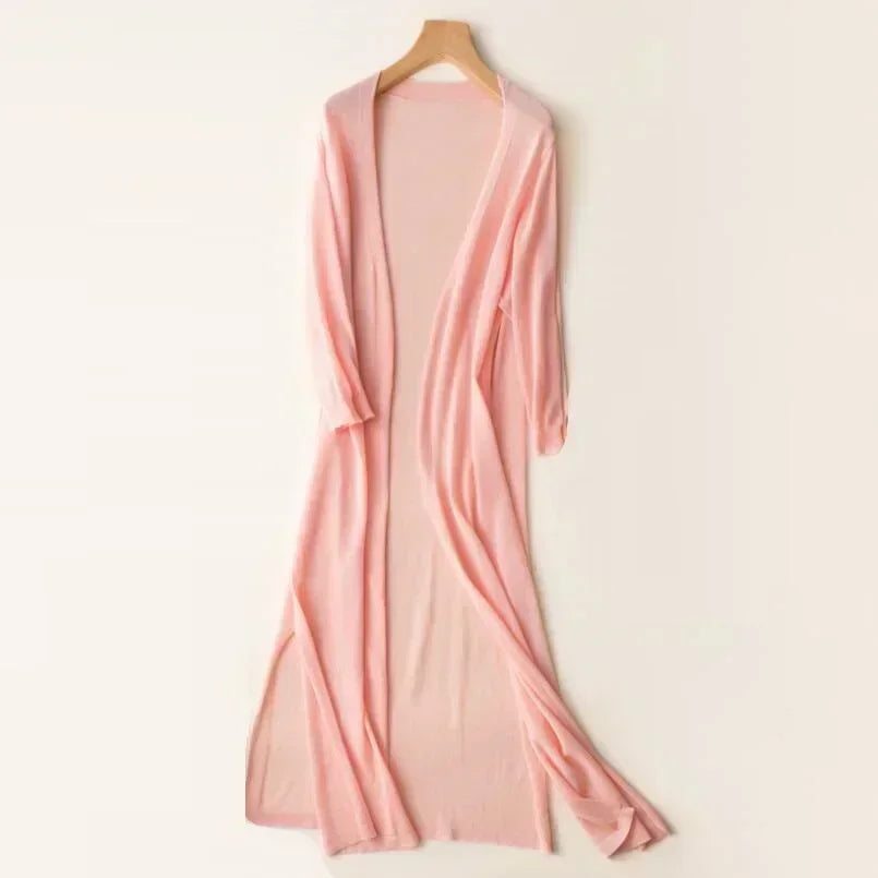 Langer Strickjacke für Damen | Leichter V-Ausschnitt