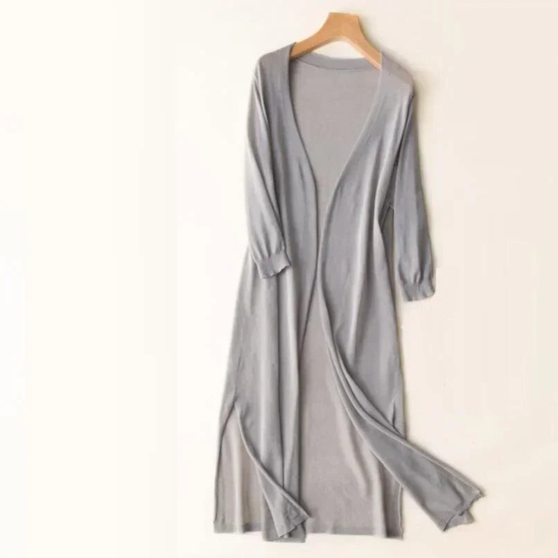 Langer Strickjacke für Damen | Leichter V-Ausschnitt
