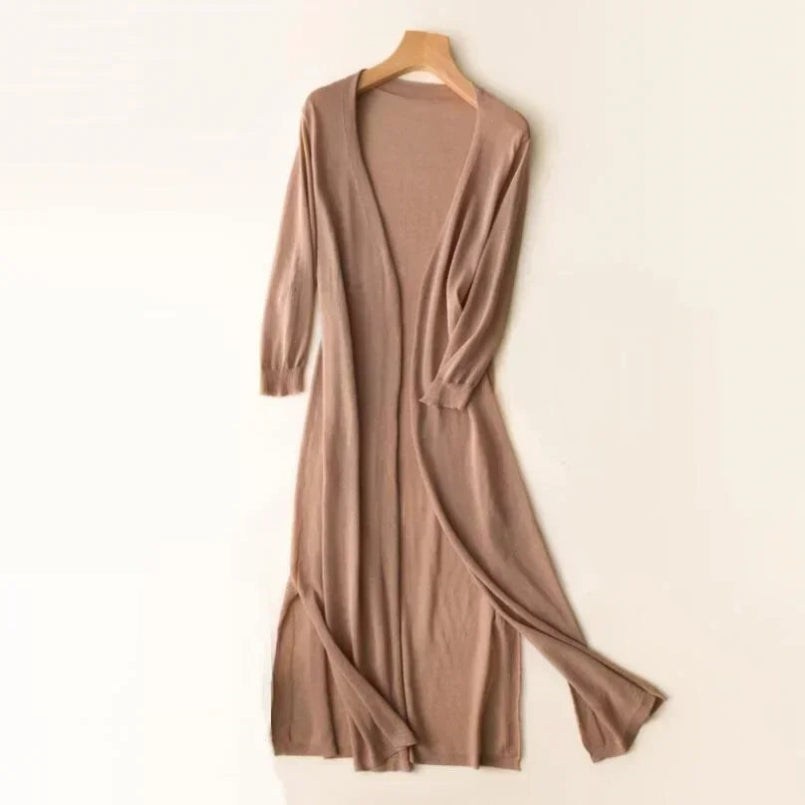 Langer Strickjacke für Damen | Leichter V-Ausschnitt