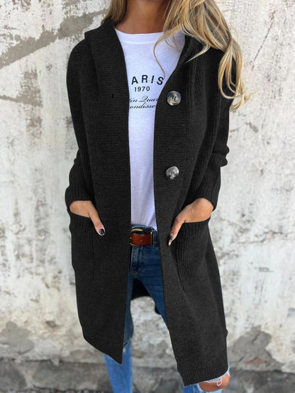 Langer Strickjacke für Damen, gestrickt, mit Kapuze | Relaxed Fit