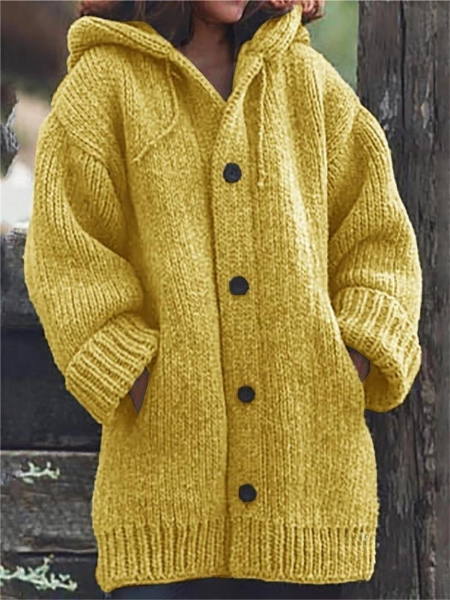 Langer Cardigan für Damen, mit Kapuze | Lange Länge