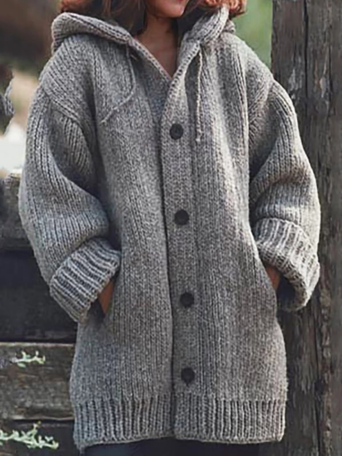 Langer Cardigan für Damen, mit Kapuze | Lange Länge