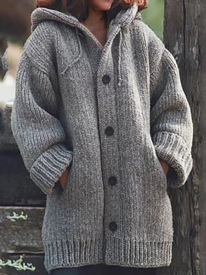 Langer Cardigan für Damen, mit Kapuze | Lange Länge