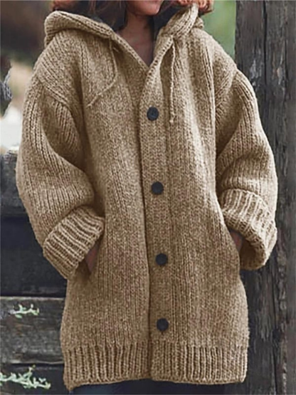 Langer Cardigan für Damen, mit Kapuze | Lange Länge