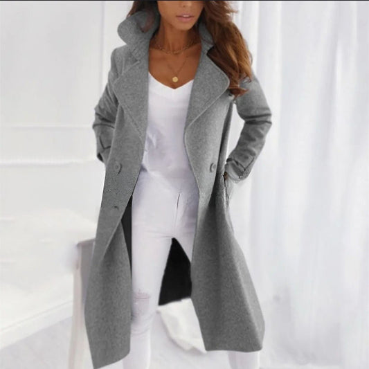 Langer Mantel mit Umlegekragen für Damen | Winter