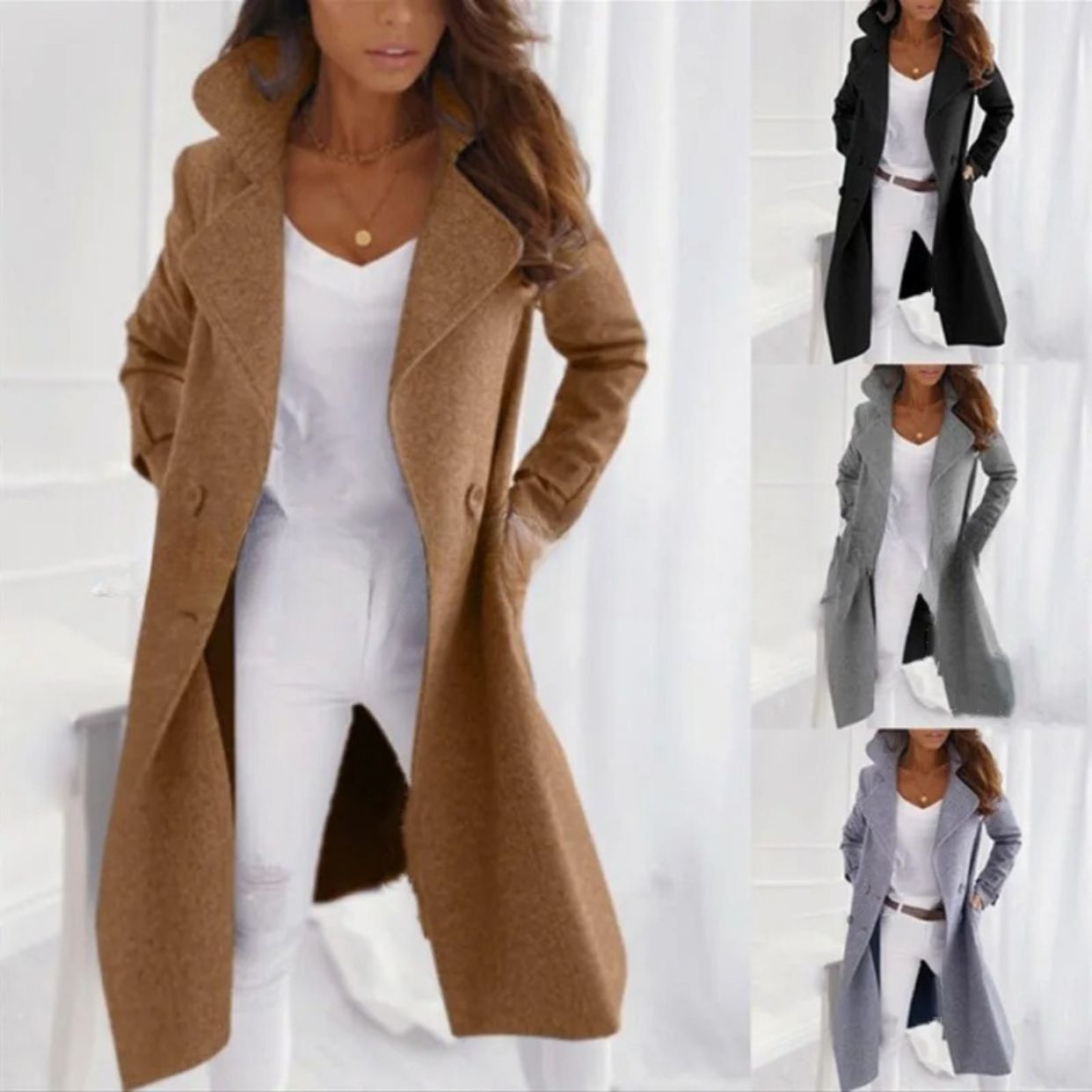 Langer Mantel mit Umlegekragen für Damen | Winter