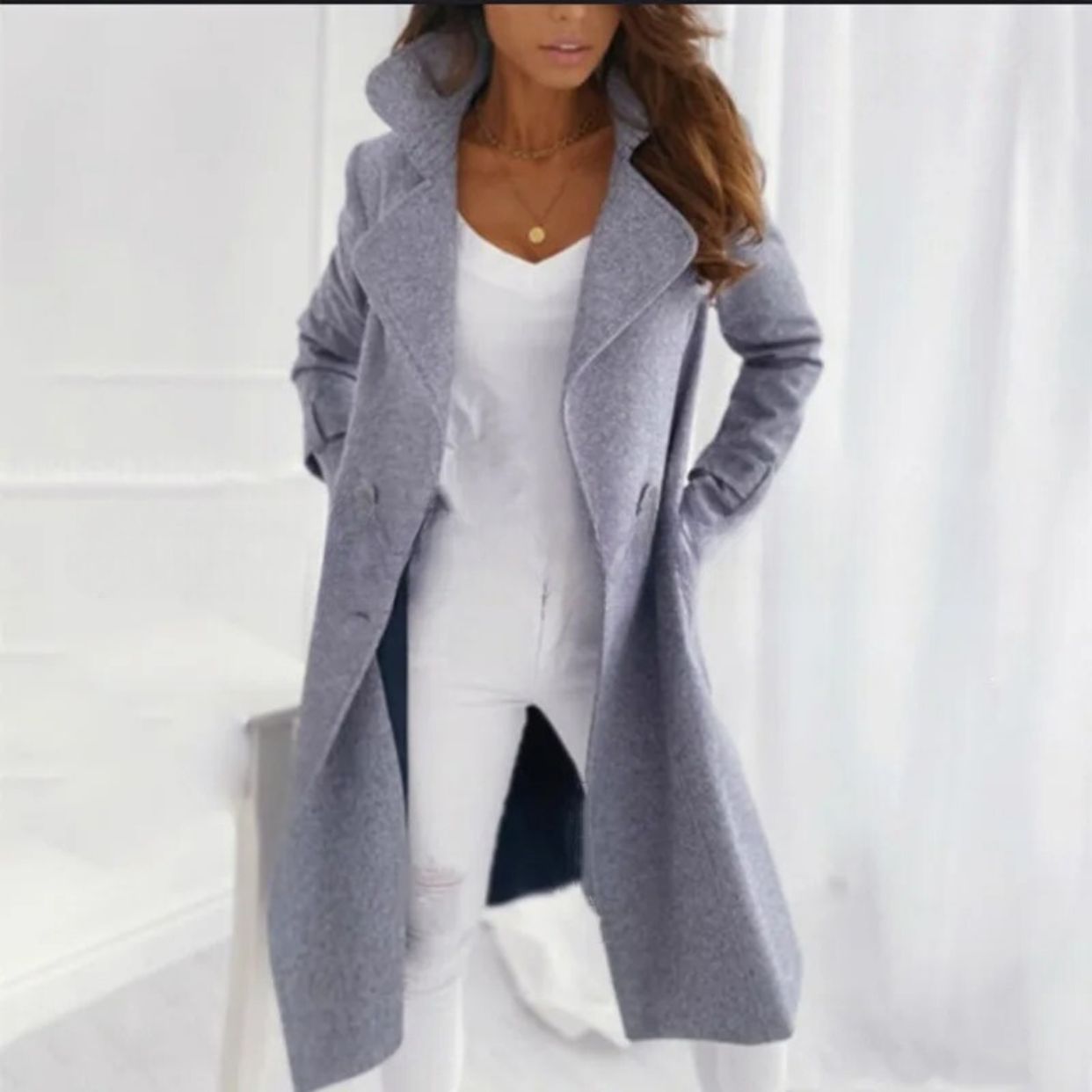 Langer Mantel mit Umlegekragen für Damen | Winter