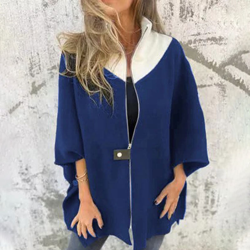 Langjacke Damen | Bicolor-Kragen & Frontzipper