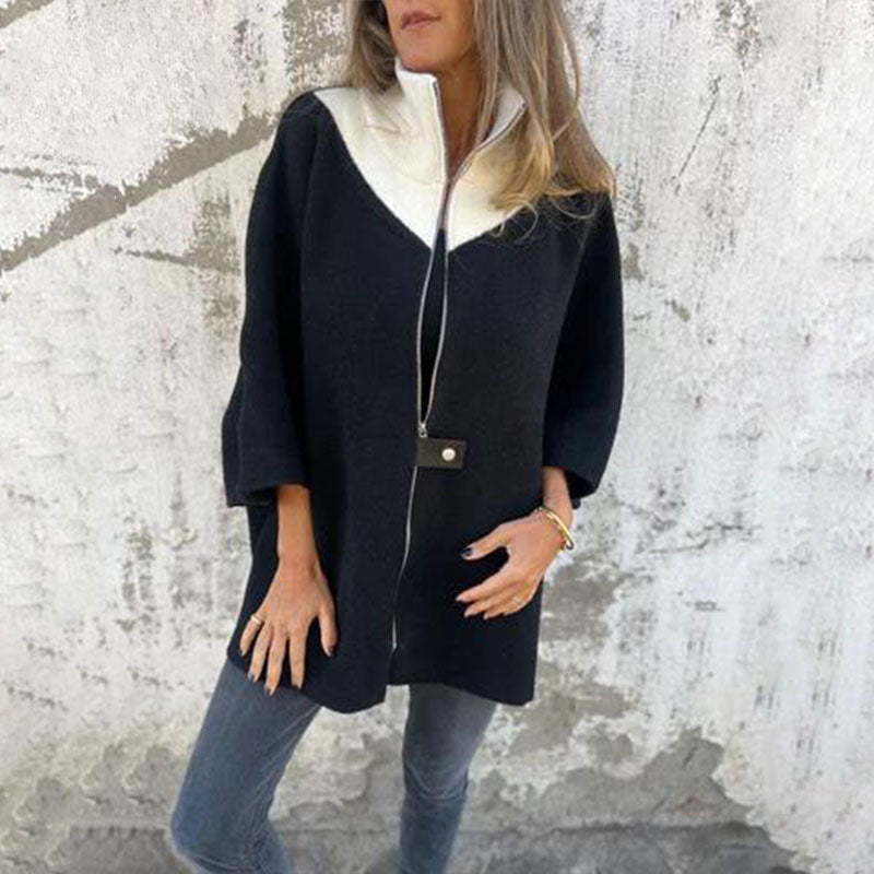 Langjacke Damen | Bicolor-Kragen & Frontzipper