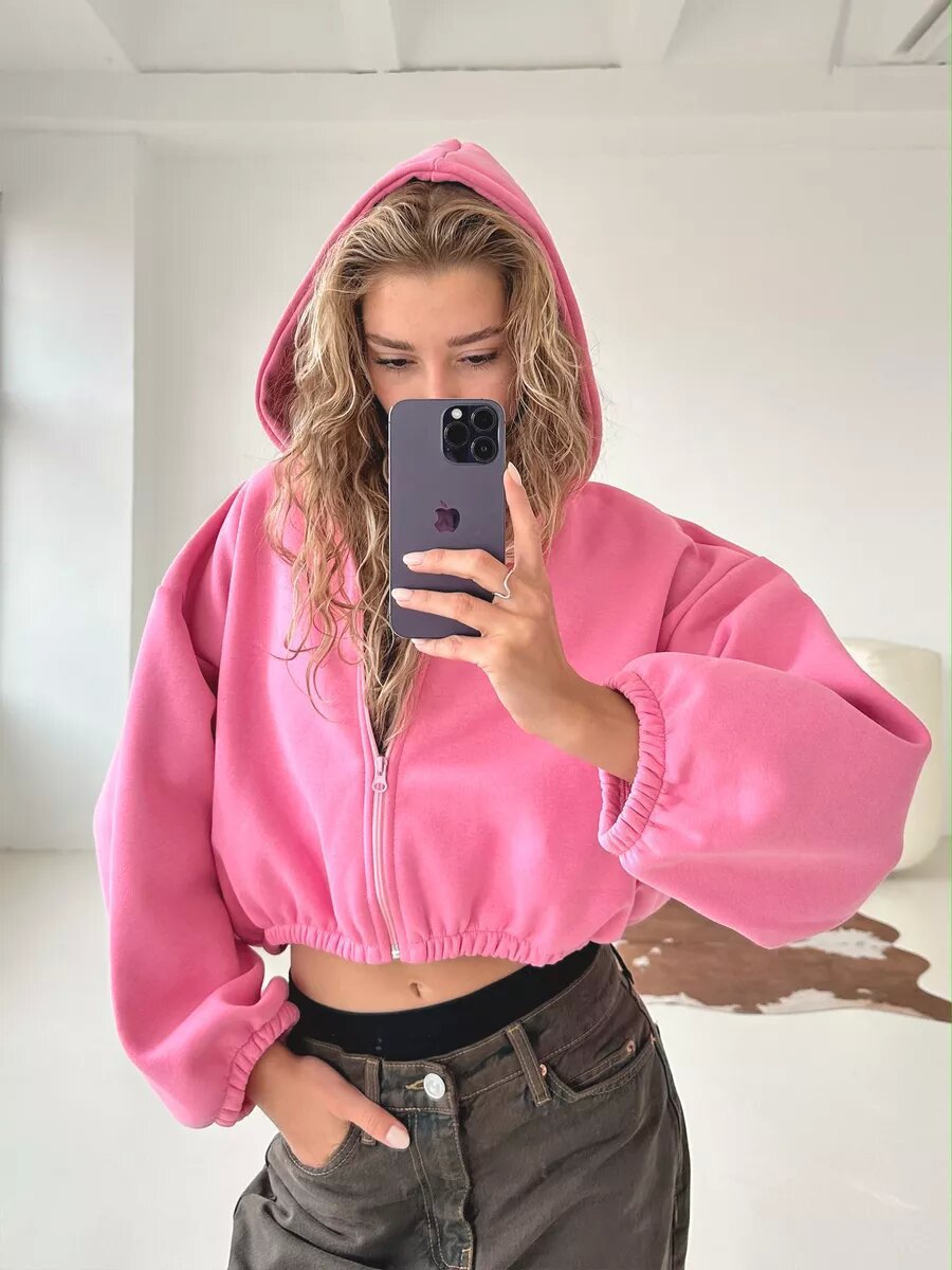 Lässige, leichte, kurze Sport-Hoodie-Jacke 1