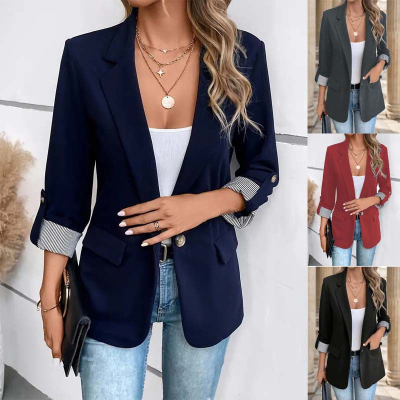 Leandra | Damen Blazer Reverskragen 3/4-Ärmel Streifenaufschlag 1