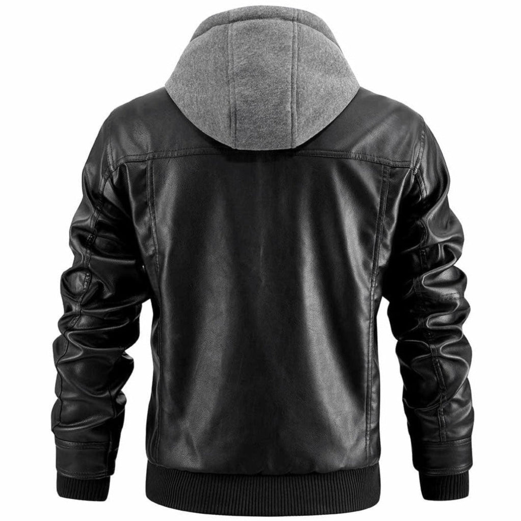 Lederjacke für Herren mit abnehmbarer Kapuze | Normale Passform