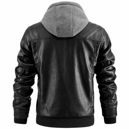 Lederjacke für Herren mit abnehmbarer Kapuze | Normale Passform