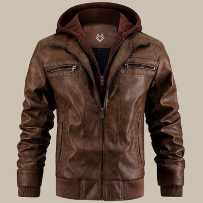 Lederjacke für Herren mit abnehmbarer Kapuze | Normale Passform