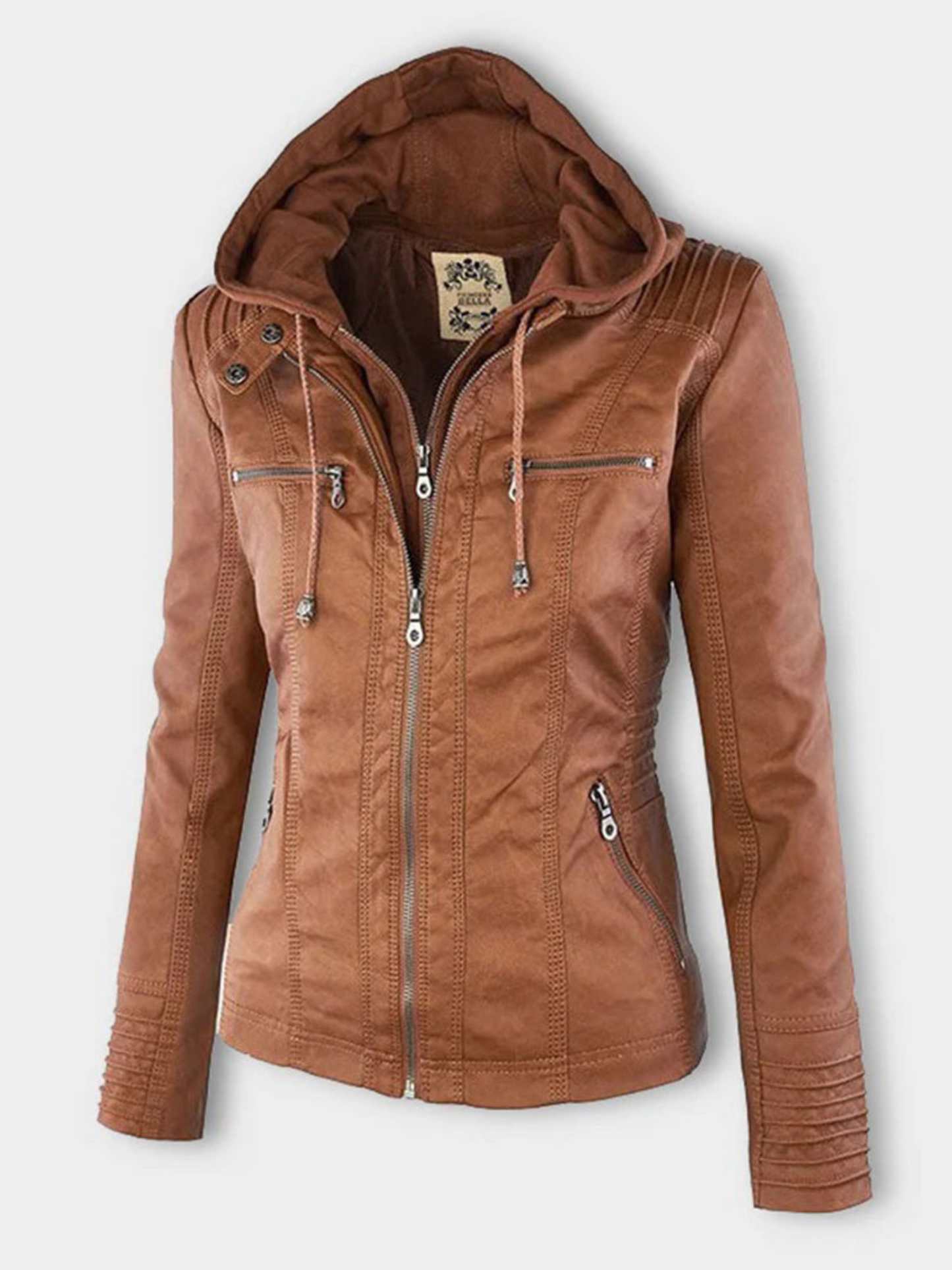 Lederjacke mit Kapuze für Damen | Geripptes Profil