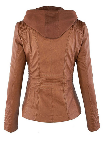 Lederjacke mit Kapuze für Damen | Geripptes Profil