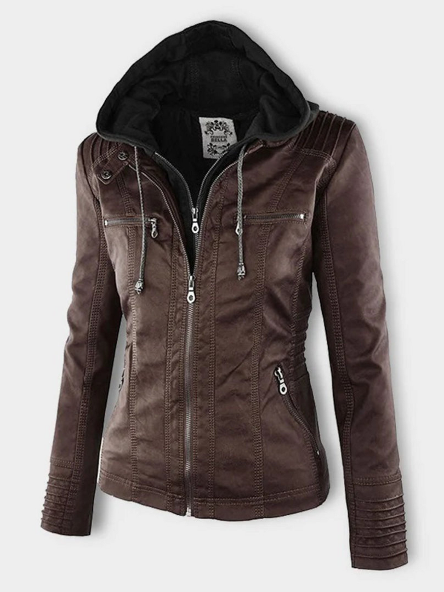 Lederjacke mit Kapuze für Damen | Geripptes Profil
