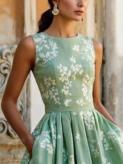 Midi Kleid Damen | Blumenmuster & Ausgestellter Rock