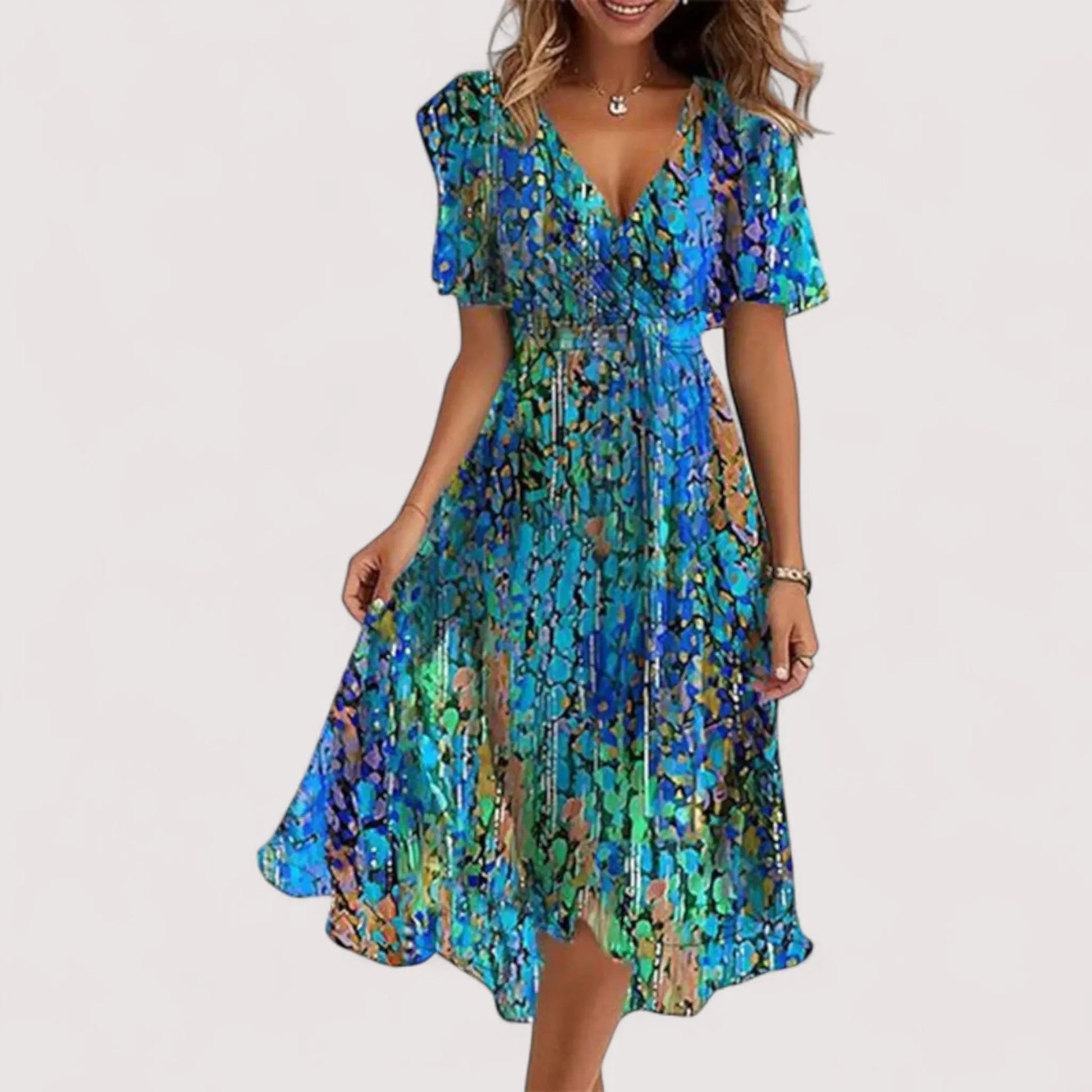 Elegantes Sommerkleid Damen | Bunter Print & Feminine Silhouette
