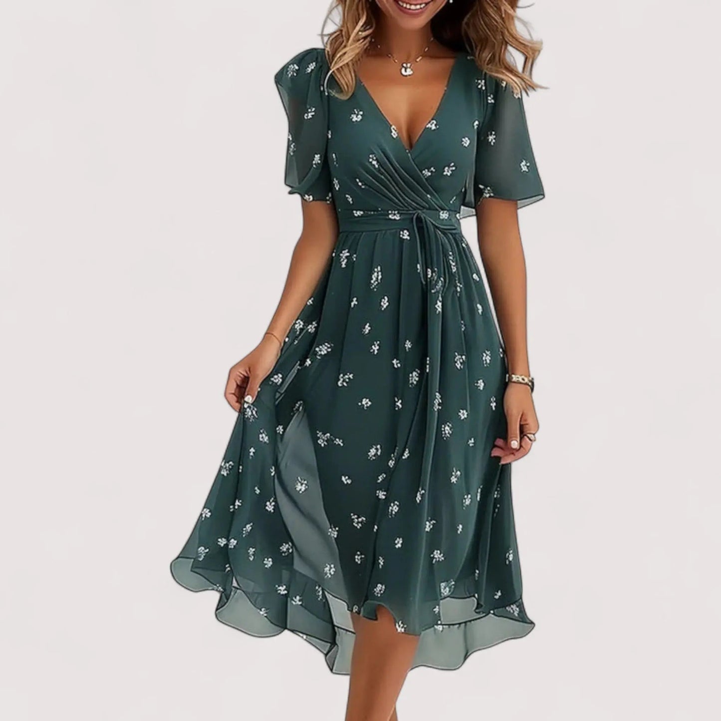 Elegantes Sommerkleid Damen | Bunter Print & Feminine Silhouette