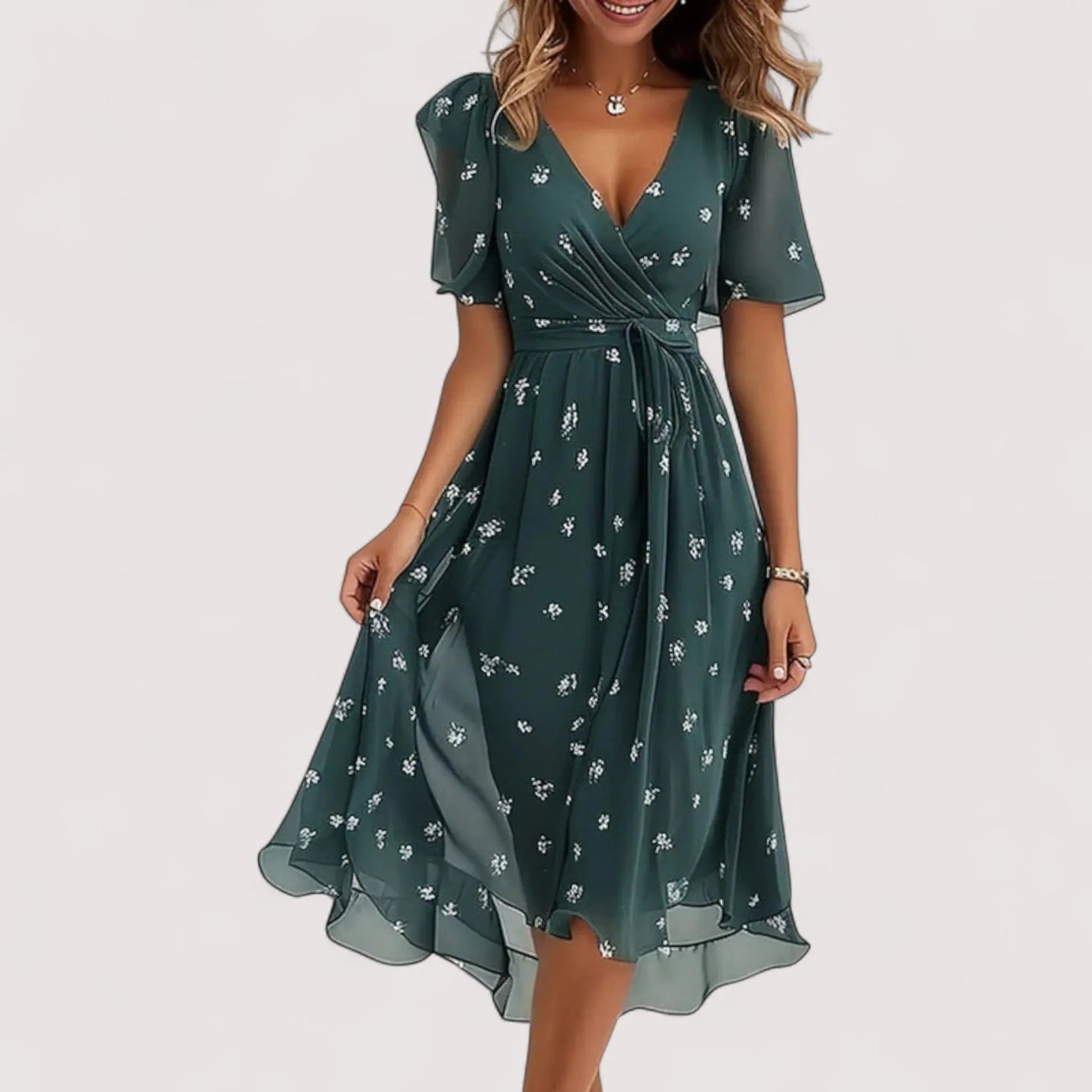 Elegantes Sommerkleid Damen | Bunter Print & Feminine Silhouette