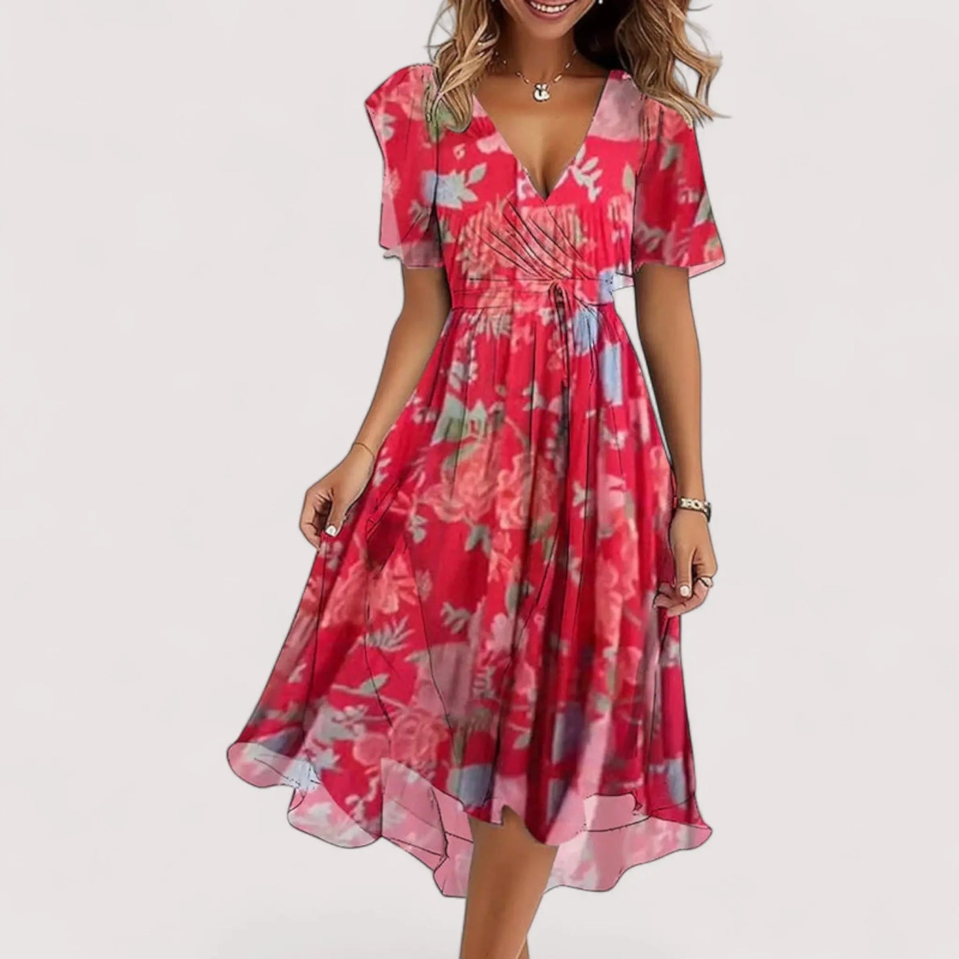 Elegantes Sommerkleid Damen | Bunter Print & Feminine Silhouette