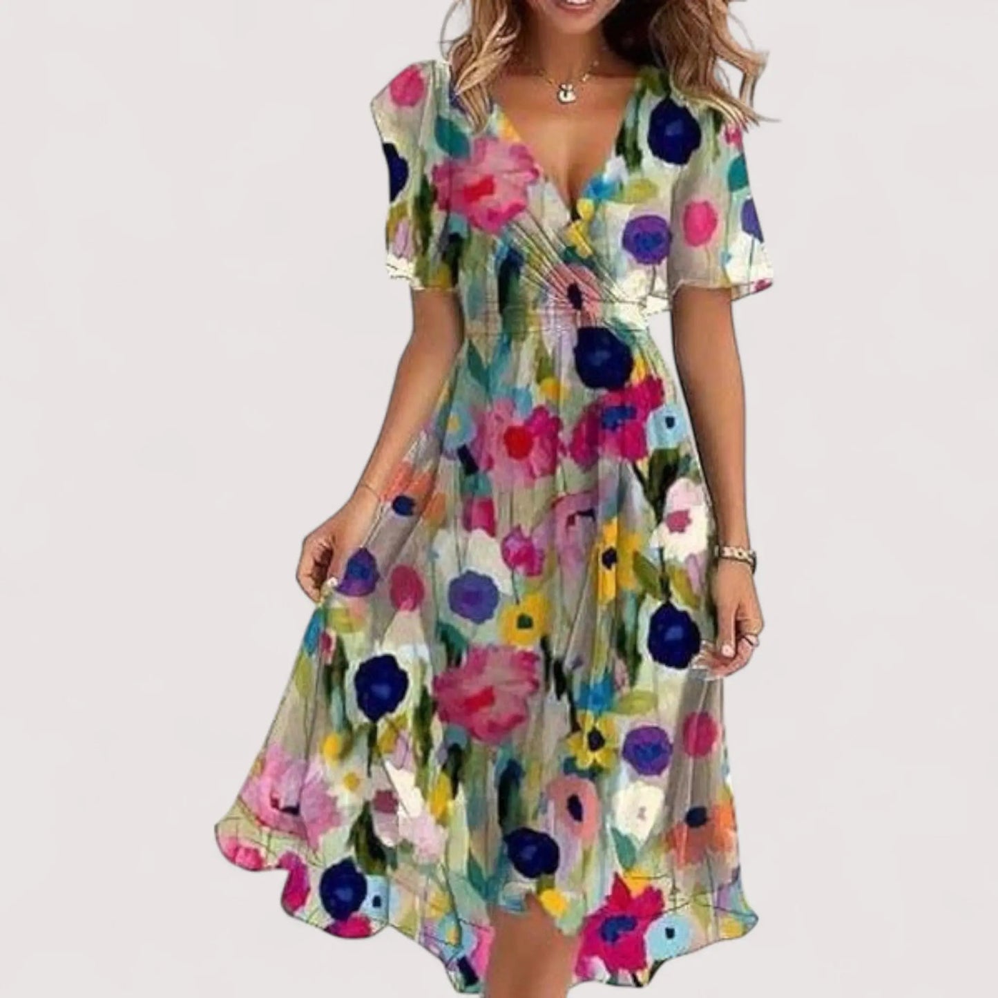Elegantes Sommerkleid Damen | Bunter Print & Feminine Silhouette