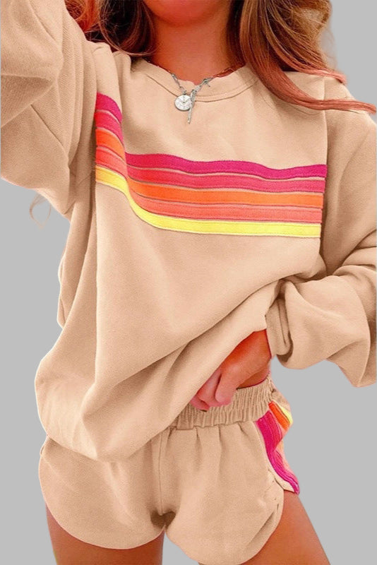 Freyska | Damen Loungewear Set Oversize Sweatshirt & Shorts - Beige - Image 1
