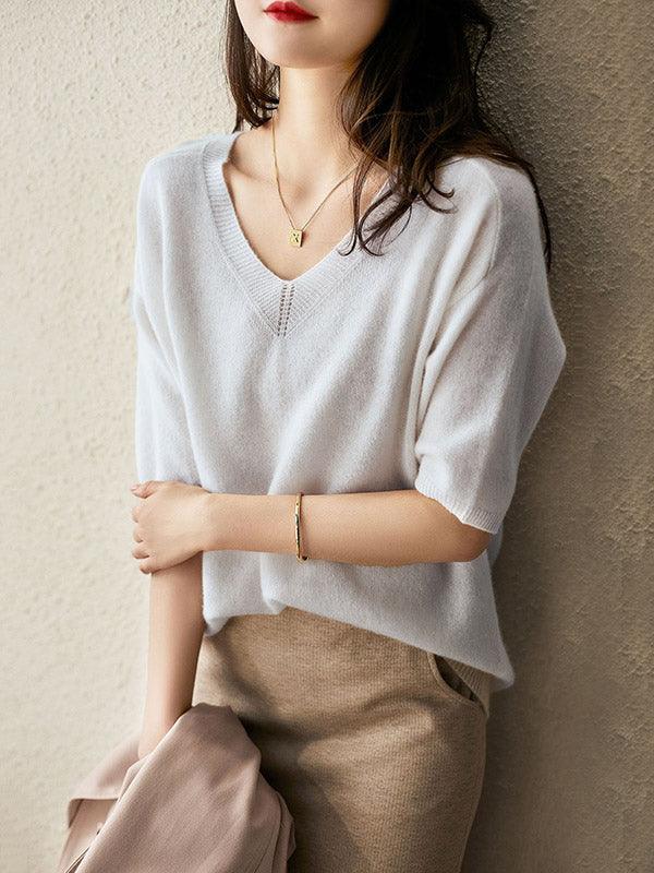 Luxuriöser, weicher Kaschmirpullover mit V-Ausschnitt für Damen 10