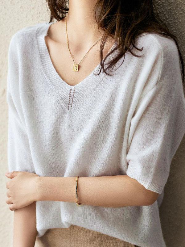 Luxuriöser, weicher Kaschmirpullover mit V-Ausschnitt für Damen 2