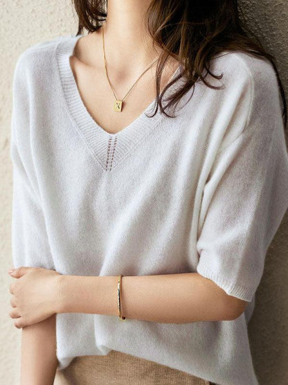 Luxuriöser, weicher Kaschmirpullover mit V-Ausschnitt für Damen 2