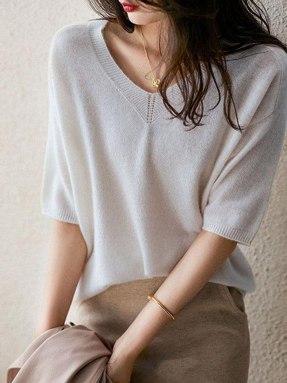 Luxuriöser, weicher Kaschmirpullover mit V-Ausschnitt für Damen 4