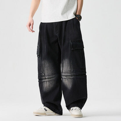 Herren Cargo Jeans Lockerer Parachute Fit Cargotaschen 6