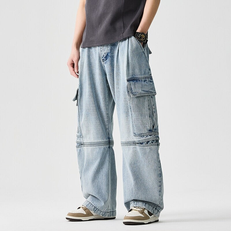 Herren Cargo Jeans Lockerer Parachute Fit Cargotaschen 5