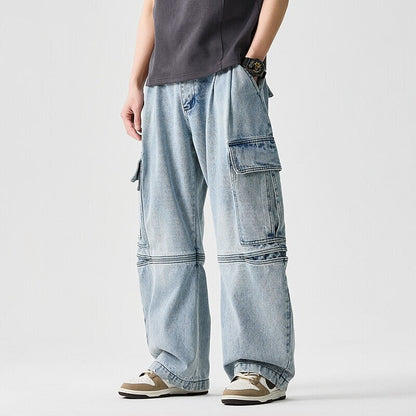 Herren Cargo Jeans Lockerer Parachute Fit Cargotaschen 5