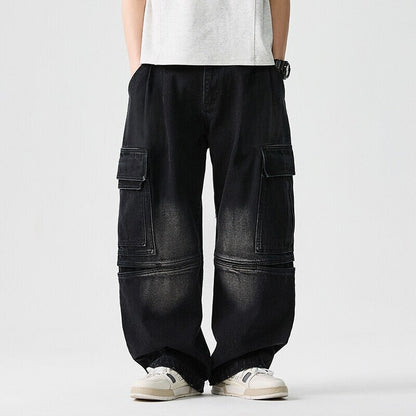 Herren Cargo Jeans Lockerer Parachute Fit Cargotaschen 7