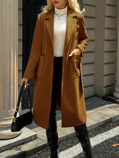 Brimdora | Damen Langer Mantel mit Bindegürtel - Camel - Image 11
