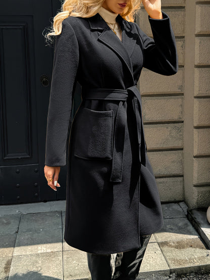 Brimdora | Damen Langer Mantel mit Bindegürtel - Camel - Image 16