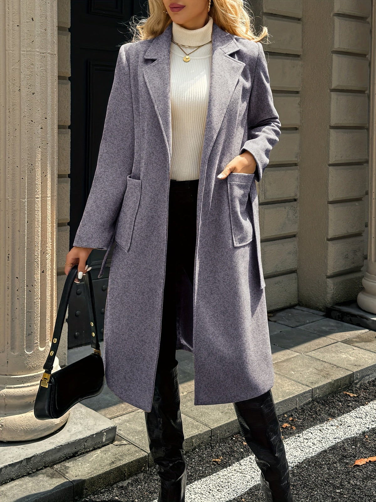 Brimdora | Damen Langer Mantel mit Bindegürtel - Camel - Image 20