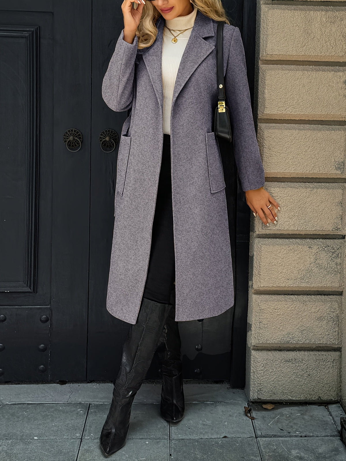 Brimdora | Damen Langer Mantel mit Bindegürtel - Camel - Image 22