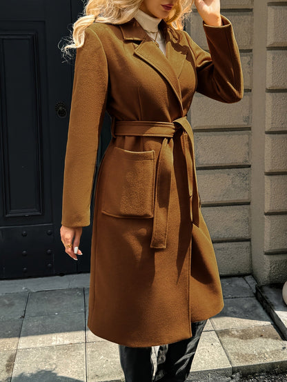 Brimdora | Damen Langer Mantel mit Bindegürtel - Camel - Image 8