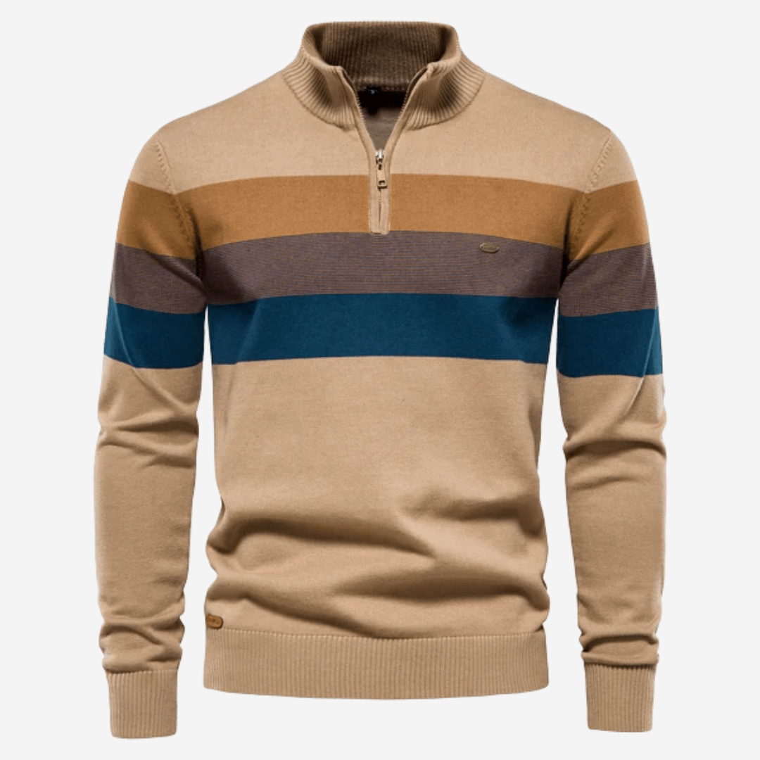 Marcus Gestreifter Pullover mit Halbem Reißverschluss 0