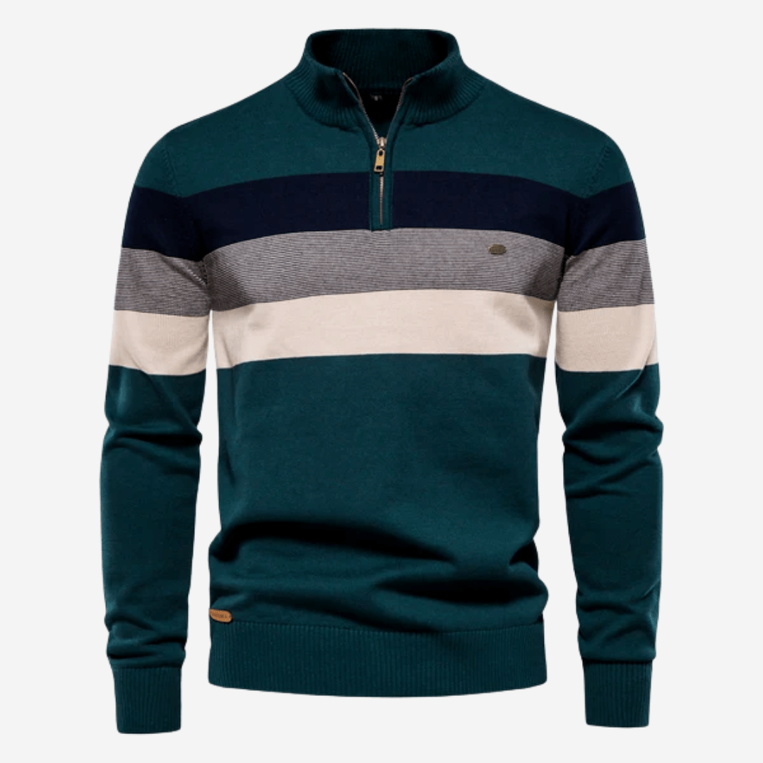 Marcus Gestreifter Pullover mit Halbem Reißverschluss 1