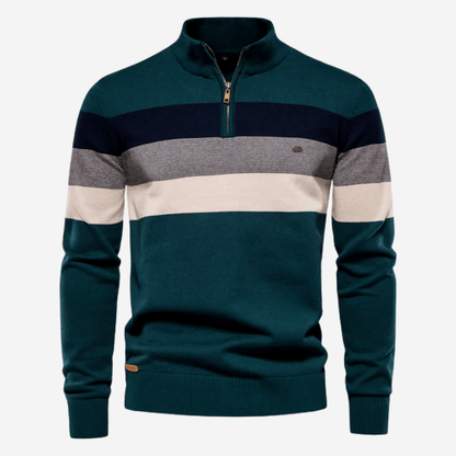 Marcus Gestreifter Pullover mit Halbem Reißverschluss 1