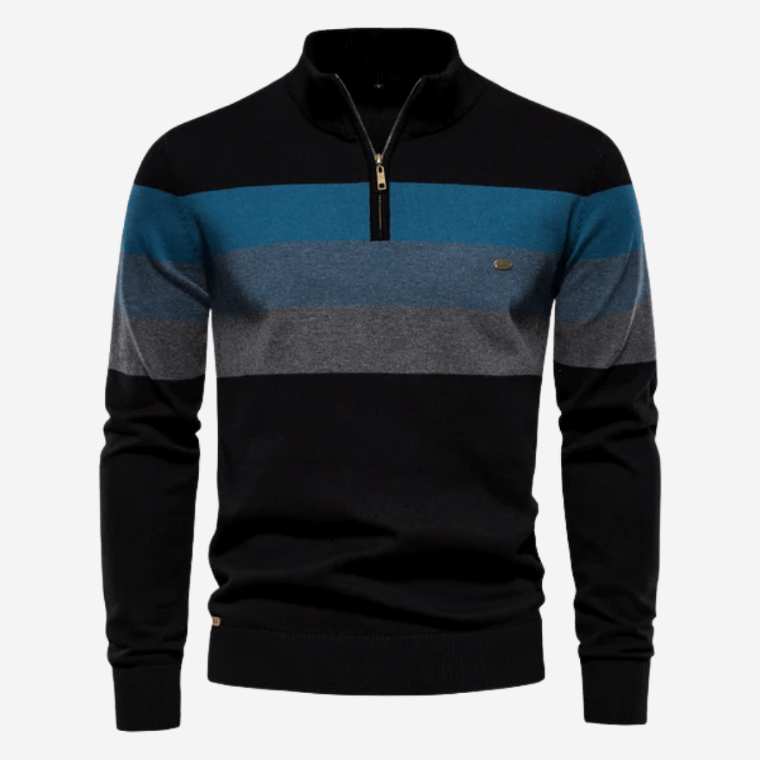 Marcus Gestreifter Pullover mit Halbem Reißverschluss 3