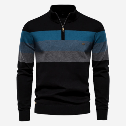 Marcus Gestreifter Pullover mit Halbem Reißverschluss 3