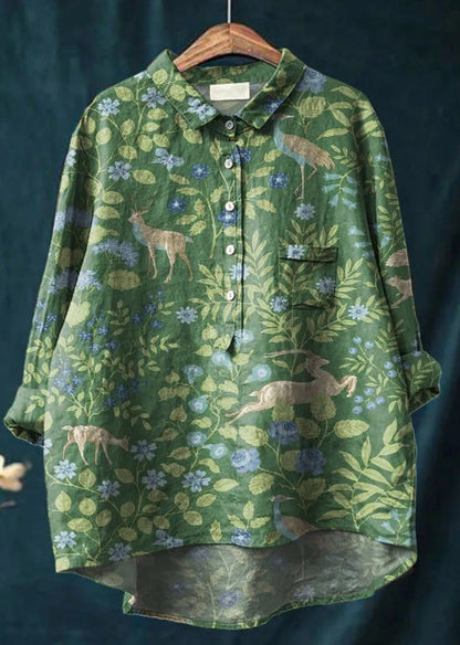 Mary | Bluse aus Baumwolle und Leinen mit Blumendruck 0