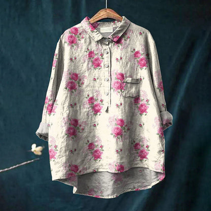 Mary | Bluse aus Baumwolle und Leinen mit Blumendruck 2