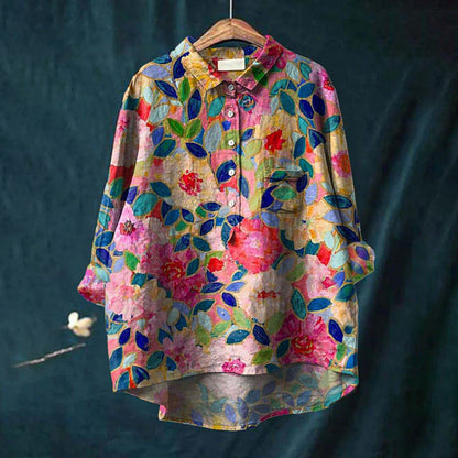 Mary | Bluse aus Baumwolle und Leinen mit Blumendruck 3